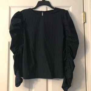 NWT Navy Blouse with Unique Sleeves | ZARA